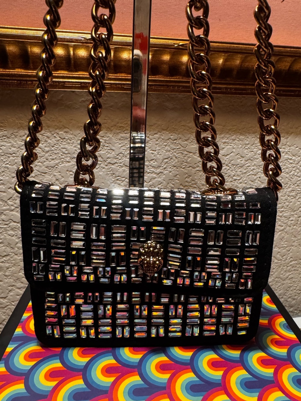 Kurt Geiger microKensington Black Geometric Stud Chain Crossbody mini bag